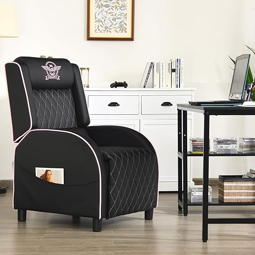 Miniatura 18 de GYMAX Silla reclinable de masaje para juegos, sofá individual ergonómico de estilo de carreras con reposacabezas ajustable, respaldo y reposapiés,