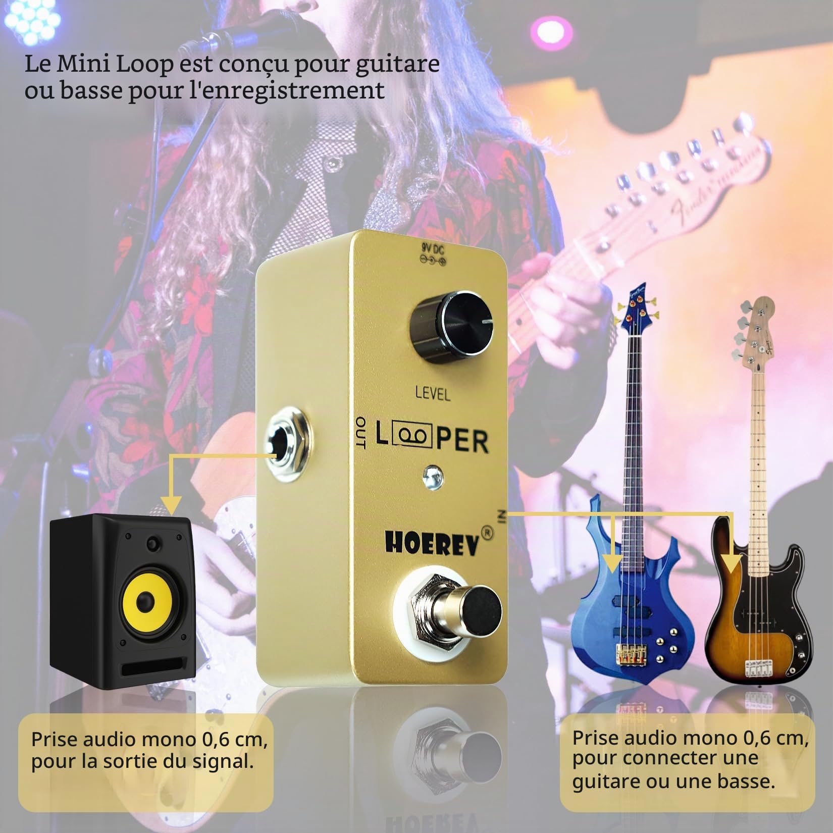HOEREV Guitar Mini Loop Effector Looper - Conception Compacte, Haute Qualité Sonore, Overdubs Sans Fin, Matériel Durable, Idéal pour les Enthusiastes de Musique et Performances Live