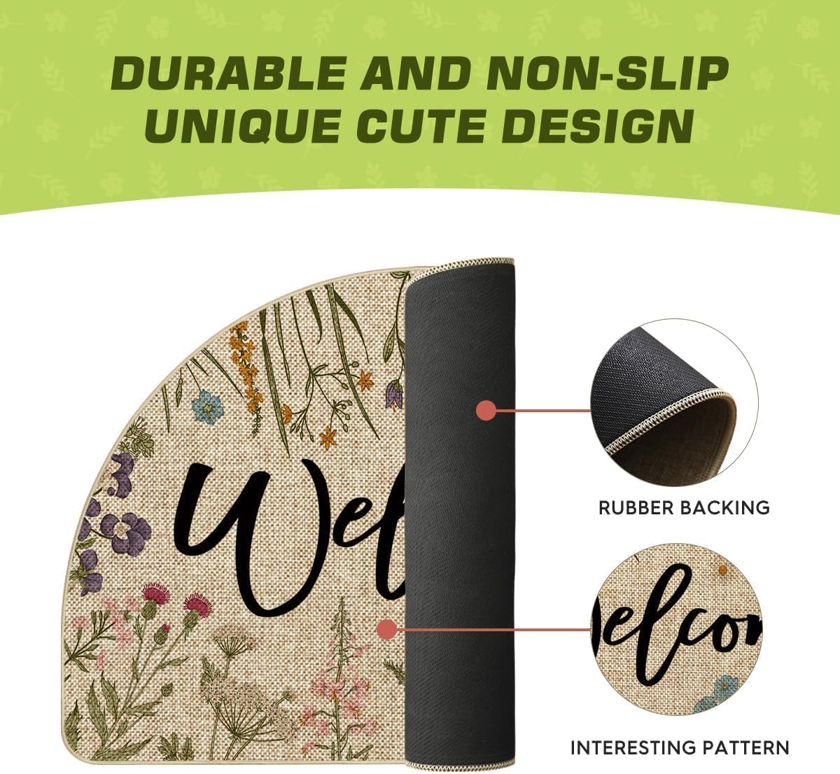 Artoid Mode Wild Flowers Welcome Summer Semicircular Doormat, Spring Home Decor Low-Profile Switch Rug Door Mat Floor Mat for Indoor Outdoor 24x35 Inch