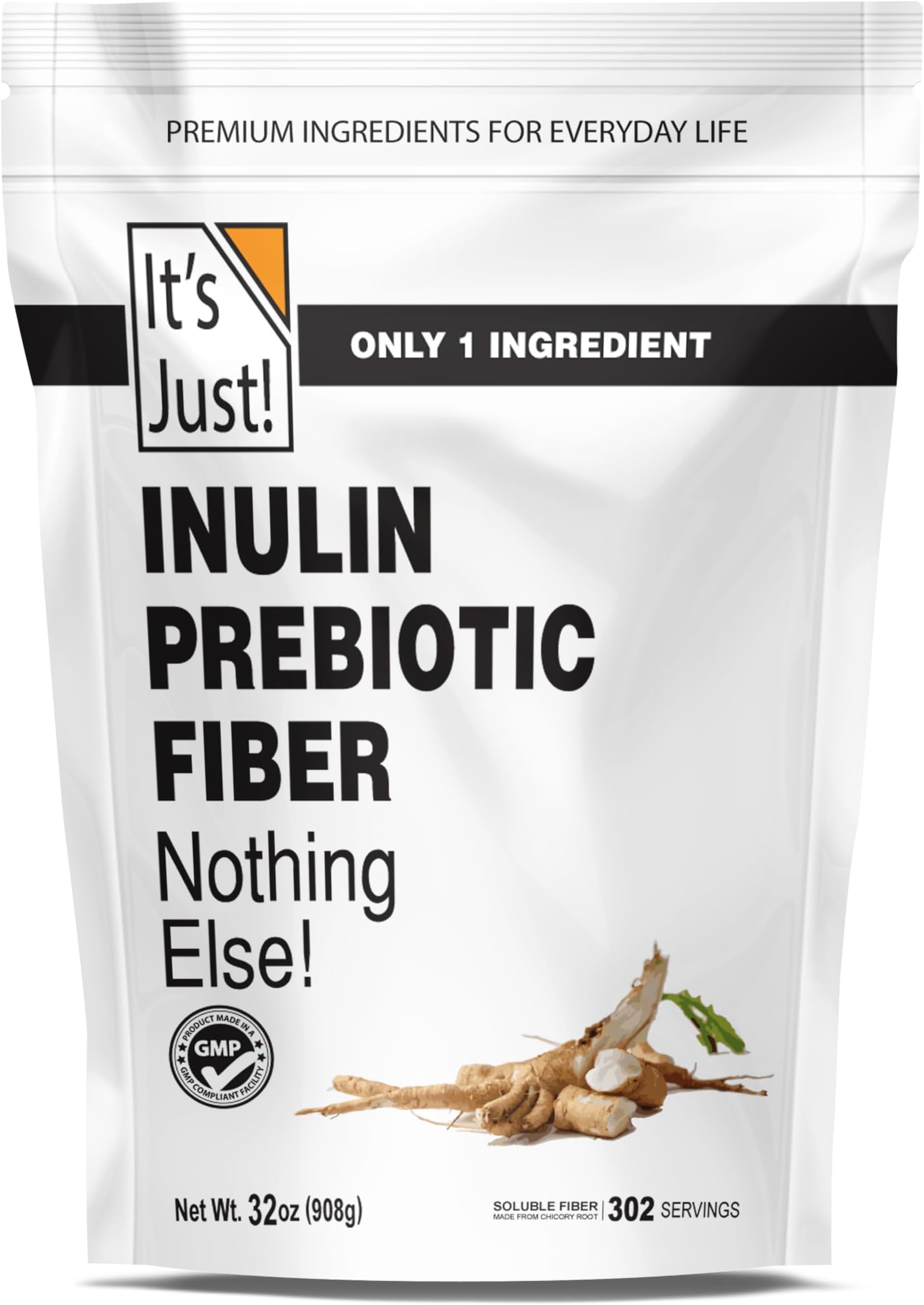 It's Just! - Inulin Prebiotic Fiber | Water Soluble, Chicory Root Powder, Promotes Gut Health, Made in USA, Product of Belgium, Vegan/Keto Friendly, Non-GMO