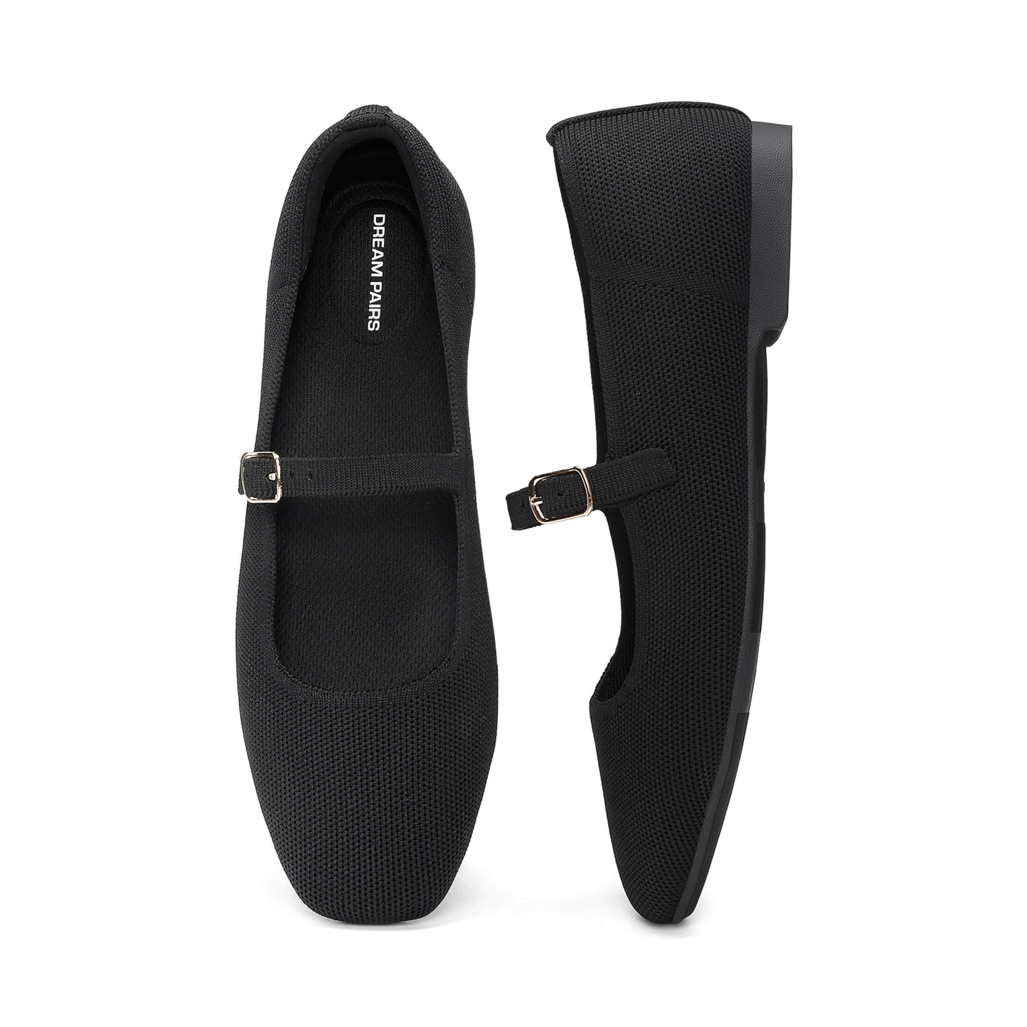 DREAM PAIRS Damskie płaskie - sukienka baletowa komfort, Czarny, 40 EU