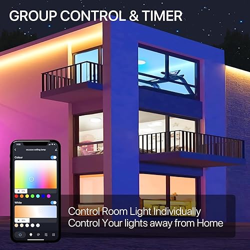 Miniatura 6 de MELEGAN 2 luces de techo inteligentes RGB, techo LED súper delgado, montaje empotrado, WiFi compatible con Alexa Google Home, 12 pulgadas, 24 W,