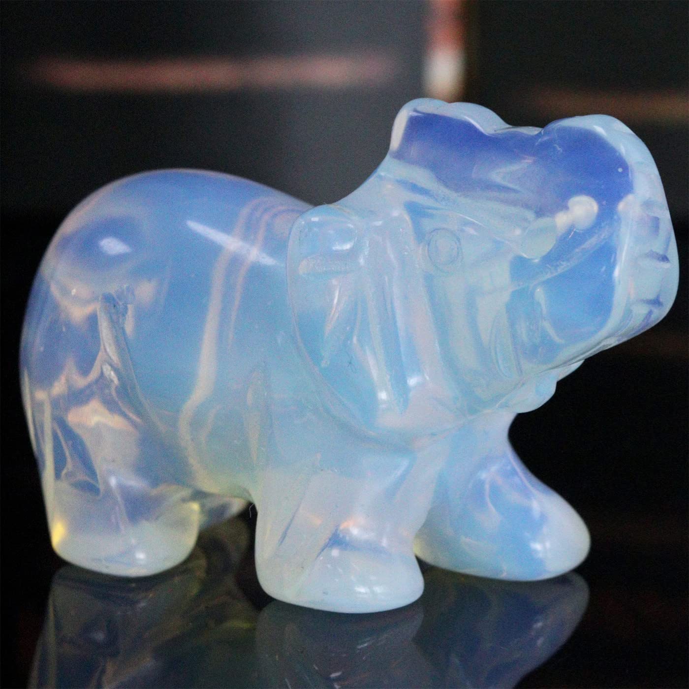 YATOJUZI 2" Opal Elephant Decor Healing Crystal Cute Polished Natural Stone Hand-Carved Big Pink Sculpture Statue Figurines Gemstone Energy Hippie