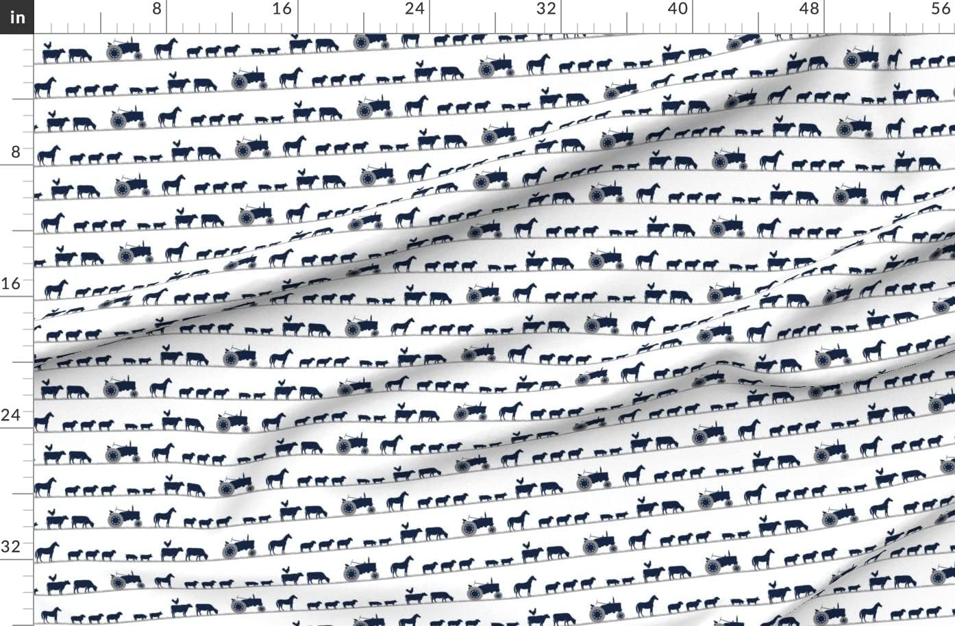 Spoonflower Fabric - Farm Animals Parade Dusty Blue Navy Tractor Nursery Boy Cow Pig Printed on Polartec(R) Fleece Fabric by The Yard - Sewing Blankets Loungewear and No-Sew Projects