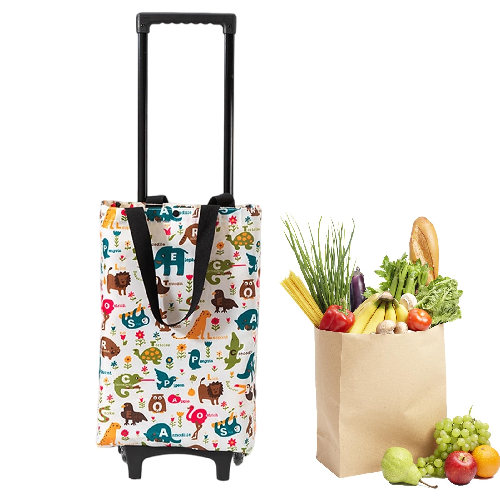 Borsa pieghevole con ruote, carrello della spesa portatile, con ruote, organizer pieghevole a forma di tigre, per lavanderia, scale, dormitori, casa, appartamento, hotel, ufficio