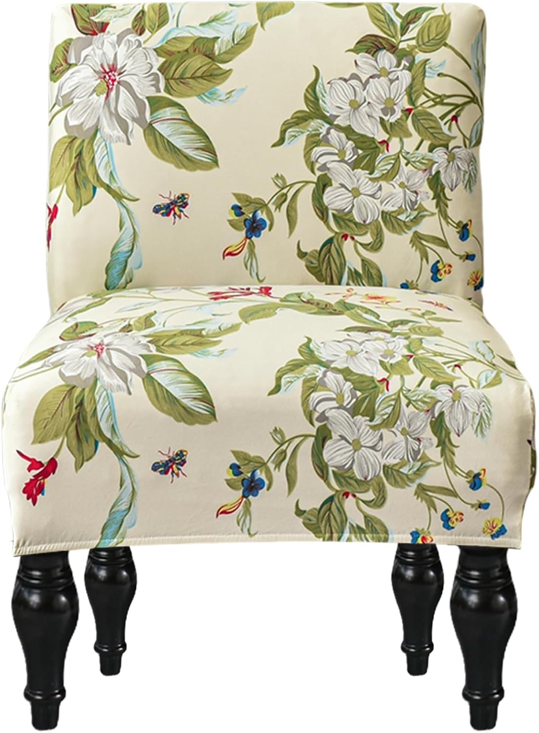 Printed Accent Chair Cover Decorative Armless Chair Slipcover Stretch Slipper Chair Covers Washable Furniture Protector for Living Room Dining Room Spring Floral