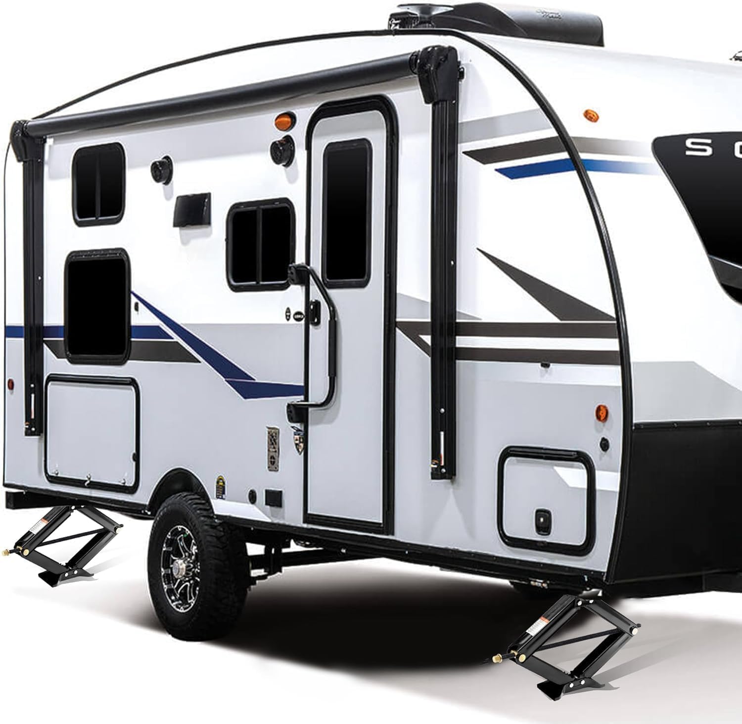 USA 24" RV Scissor Jack Leveling Stabilizer with Hand Crank - 6,500 Pound Capacity - 2 Pack