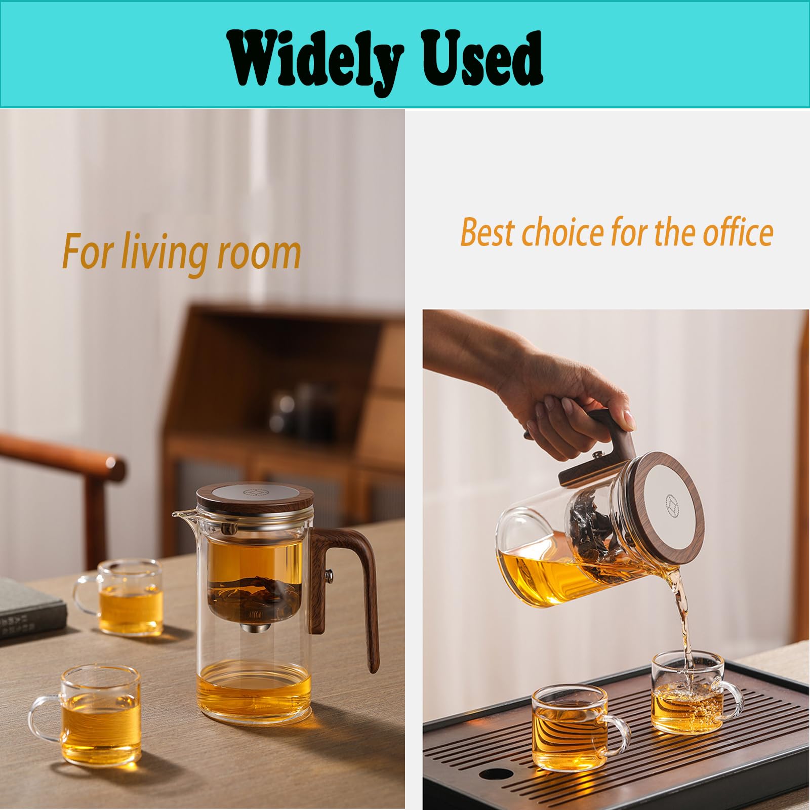 Tea Pot Enchanti-Teekanne, Enchantipot Magic Tea Pot Magische Teekanne mit Wassertrennung, Press Control Magic Tea Pot with Wooden Handle (800 ml - Grau)