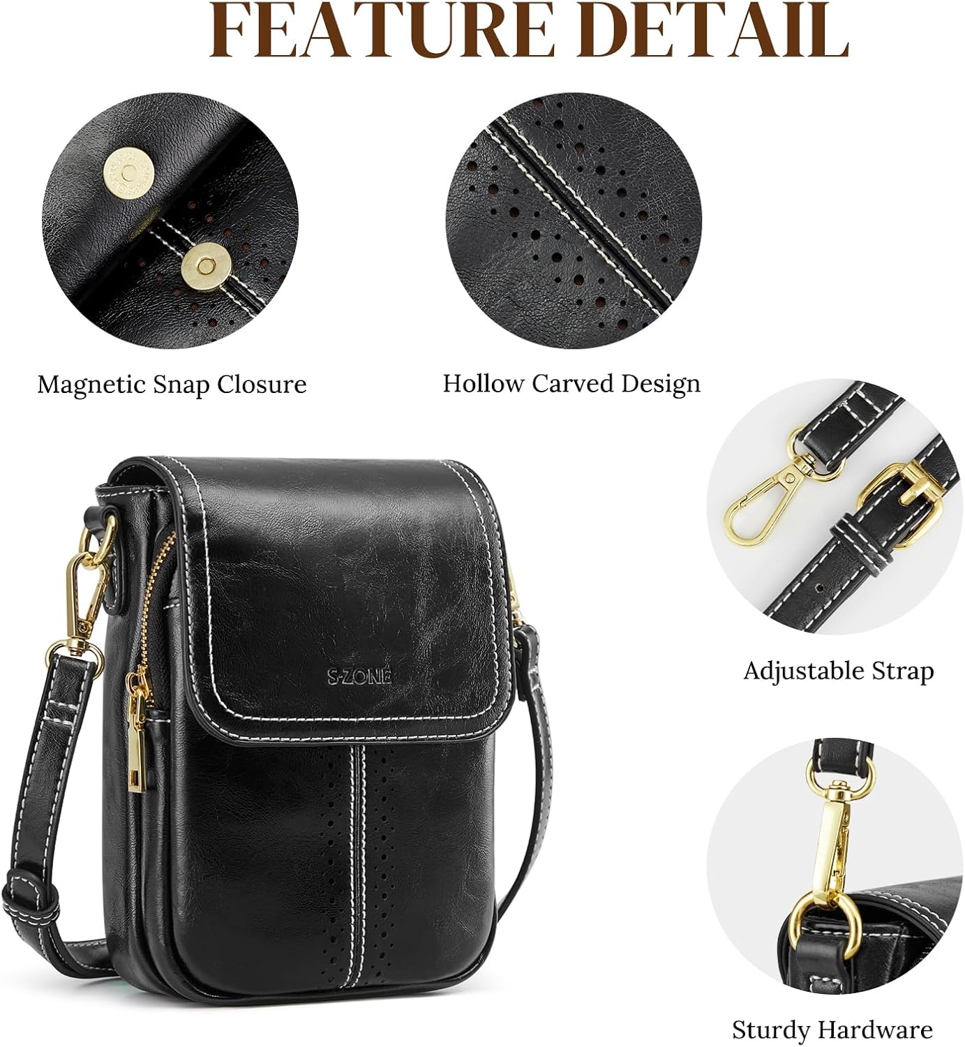 S-ZONE Vegan Leather Small Crossbody Bags for Women Trendy Cell Phone Purses Womens Wallet with Adjustable Strap Card Slots - Image 5