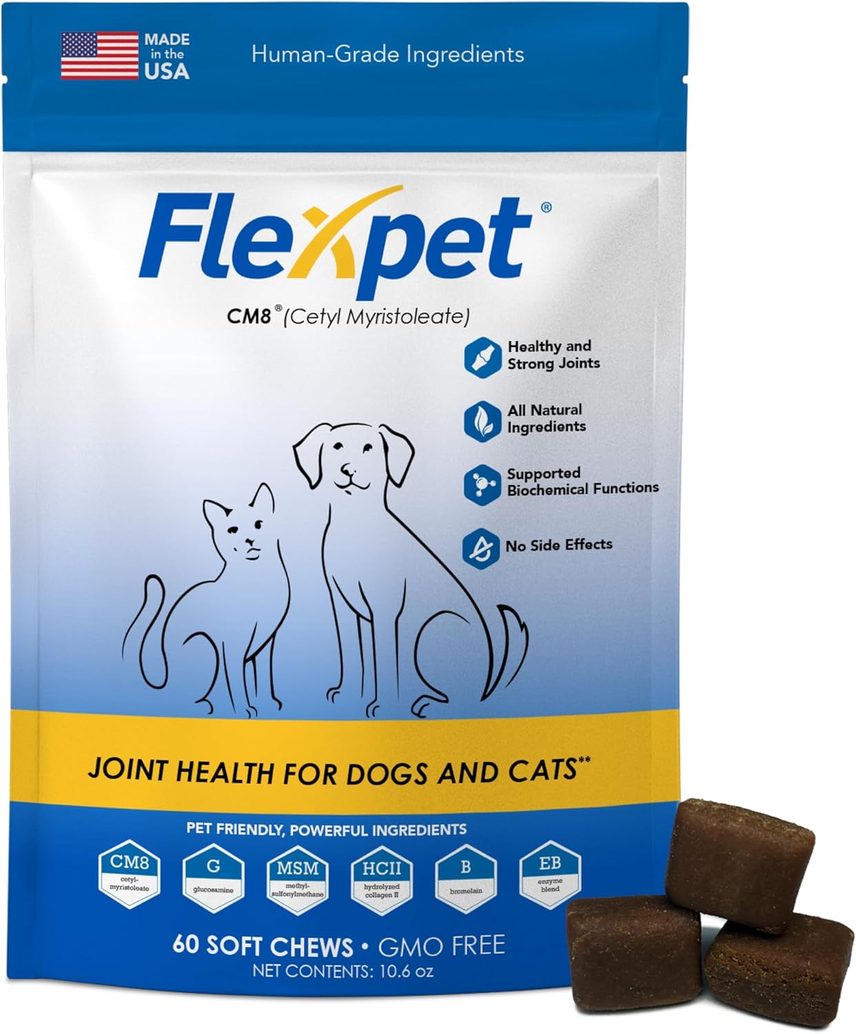 Hip & Joint Supplement for Dogs & Cats with Cetyl Myristoleate, Glucosamine, Collagen, MSM – Max Strength Joint Support for Mobility, Senior Pets, Large Breeds – 60 Soft Chews (Bacon/Cheese)