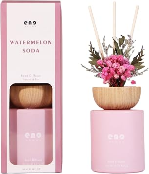 Reed Diffuser Set with Dried Flowers, 5.1 fl oz / 150ml, Watermelon Soda - Home Fragrance Diffuser with Sticks for Bathroom Shelf Decor, Bedroom, Office & Gift
