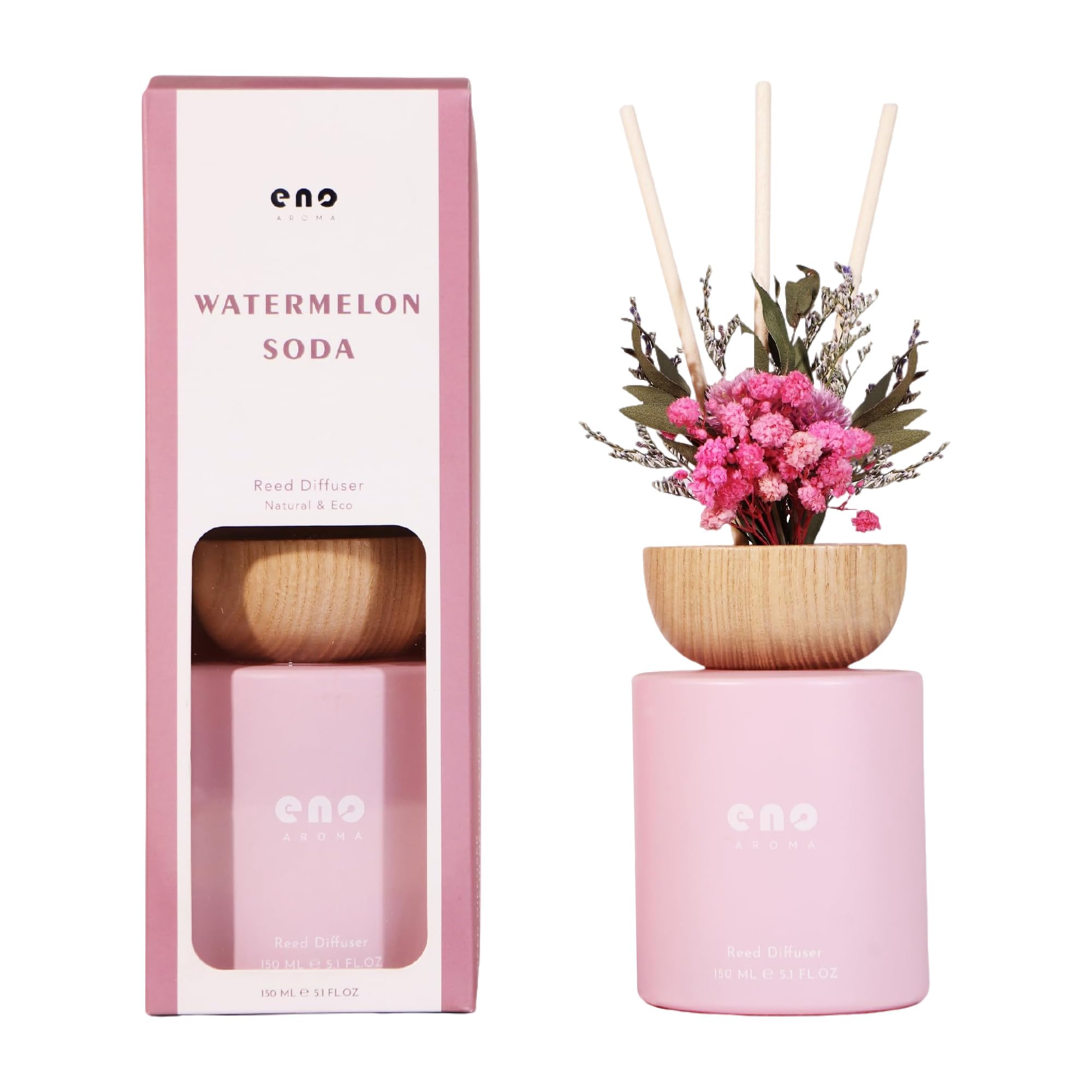 SOXCOMFY Reed Diffuser Set with Dried Flowers & Watermelon Soda Scent, 5.1oz for Home Decor & Gifting