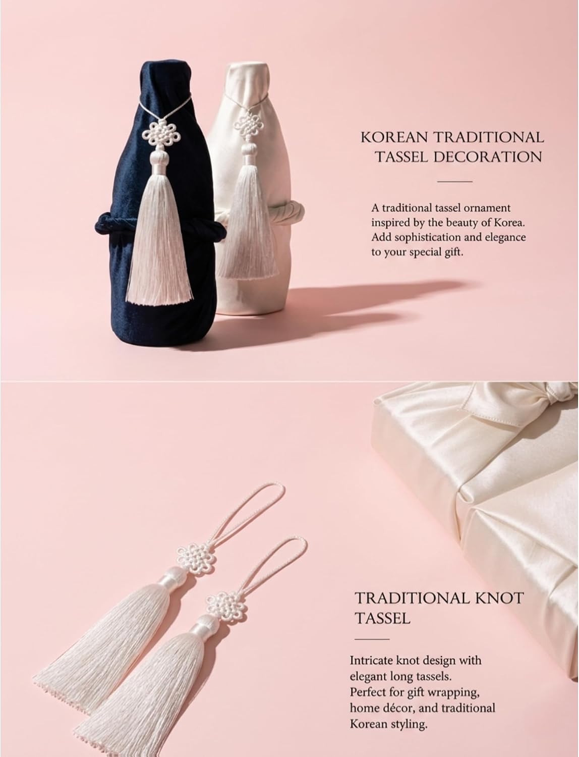 Mini Korean Norigae Tassel Charm Set (2 Pack), Traditional Silk Knot Pendant, Hanbok Inspired Decorative Accessory for Bags, Bojagi Gift Wrap, Home Décor Hanging Ornament, 7.5 Inch (Purple)