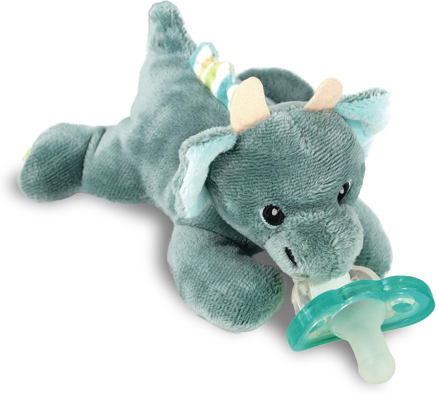 RaZbaby JollyPop Pacifier, Holder w/ Detachable Baby Pacifier, Stuffed Animal RaZbuddy, All Ages 0M+, 100% Medical Grade USA Made Silicone Pacifier, Machine Washable, Textured & Easy to Hold – Dragon