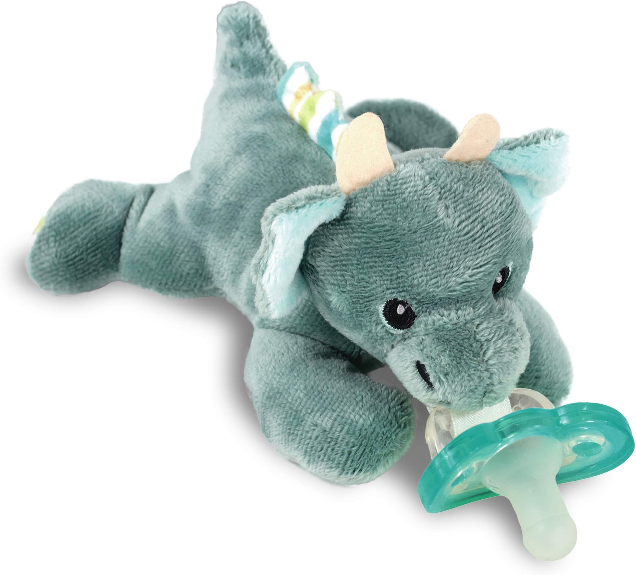 JollyPop Pacifier, Holder w/Detachable Baby Pacifier, Stuffed Animal RaZbuddy, All Ages 0M+, 100% Medical Grade USA Made Silicone, Machine Washable, Textured & Easy to Hold – Dragon