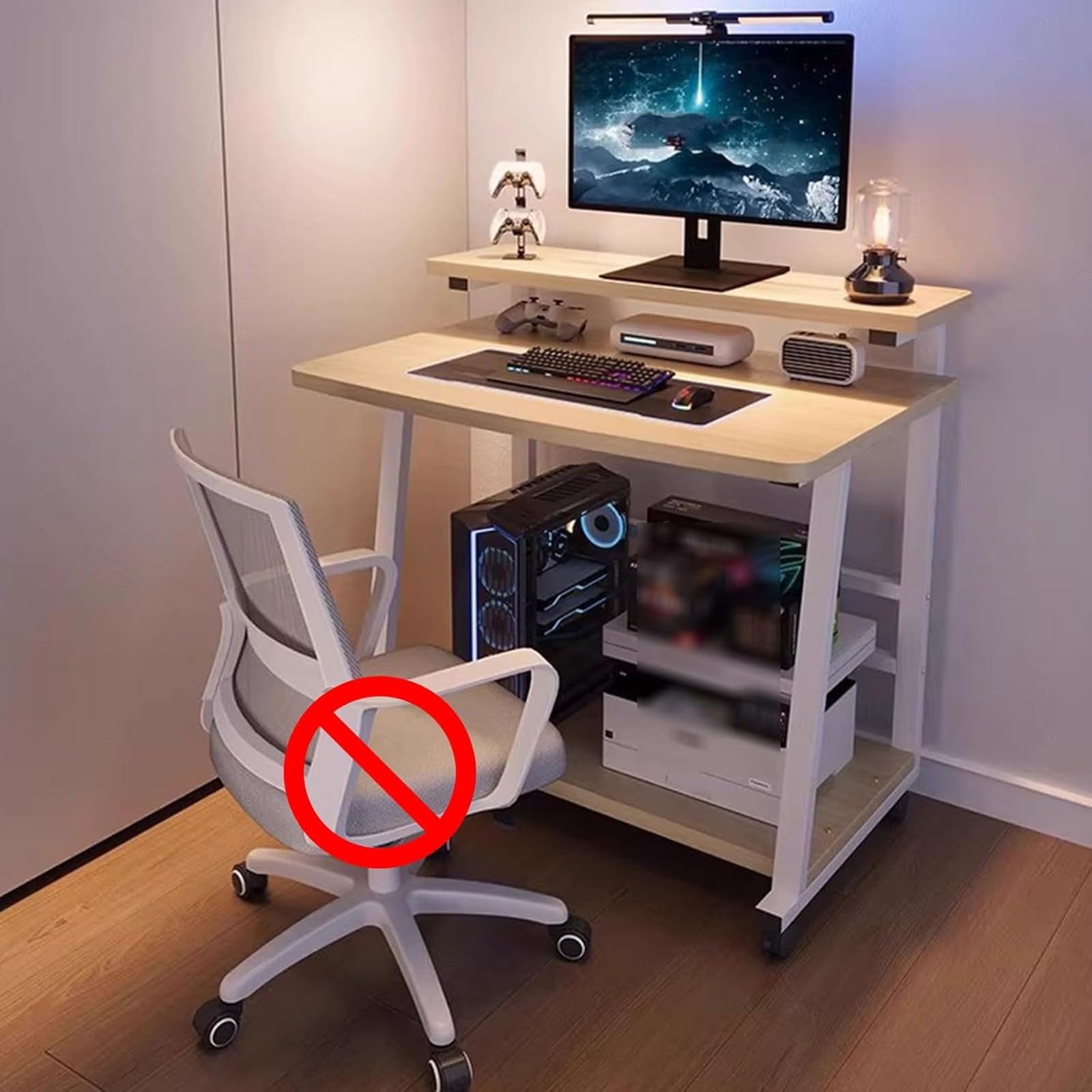 SXZenSpace Vertical Office Desk, Modern Computer Desk with Wheels, Compact PC Laptop Workstation, Sturdy Home Suitable for Offices, Living Rooms, bedrooms B,60CM