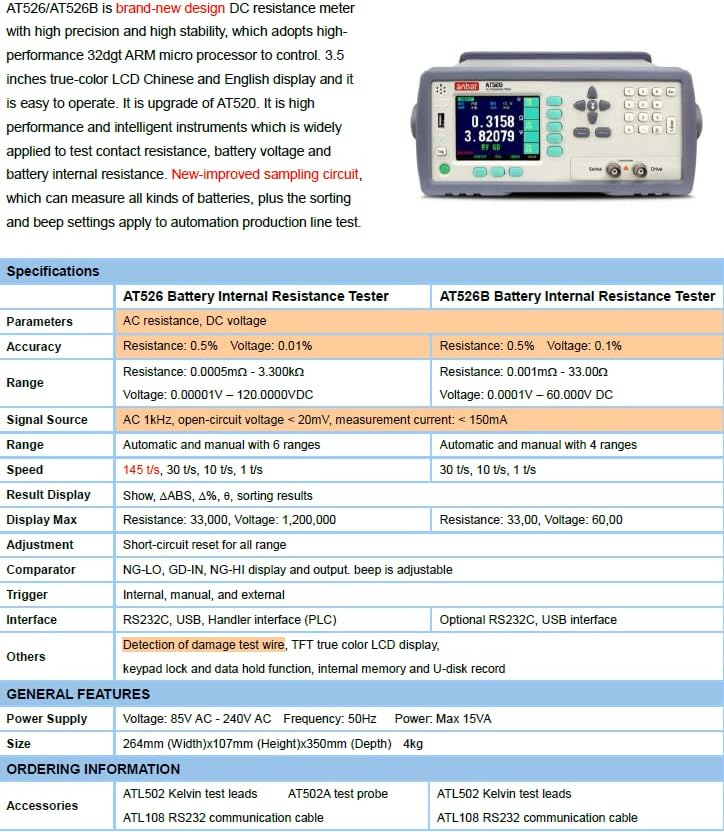 Laptop Ups Online Battery Internal Resistance Tester Meter (AT526)