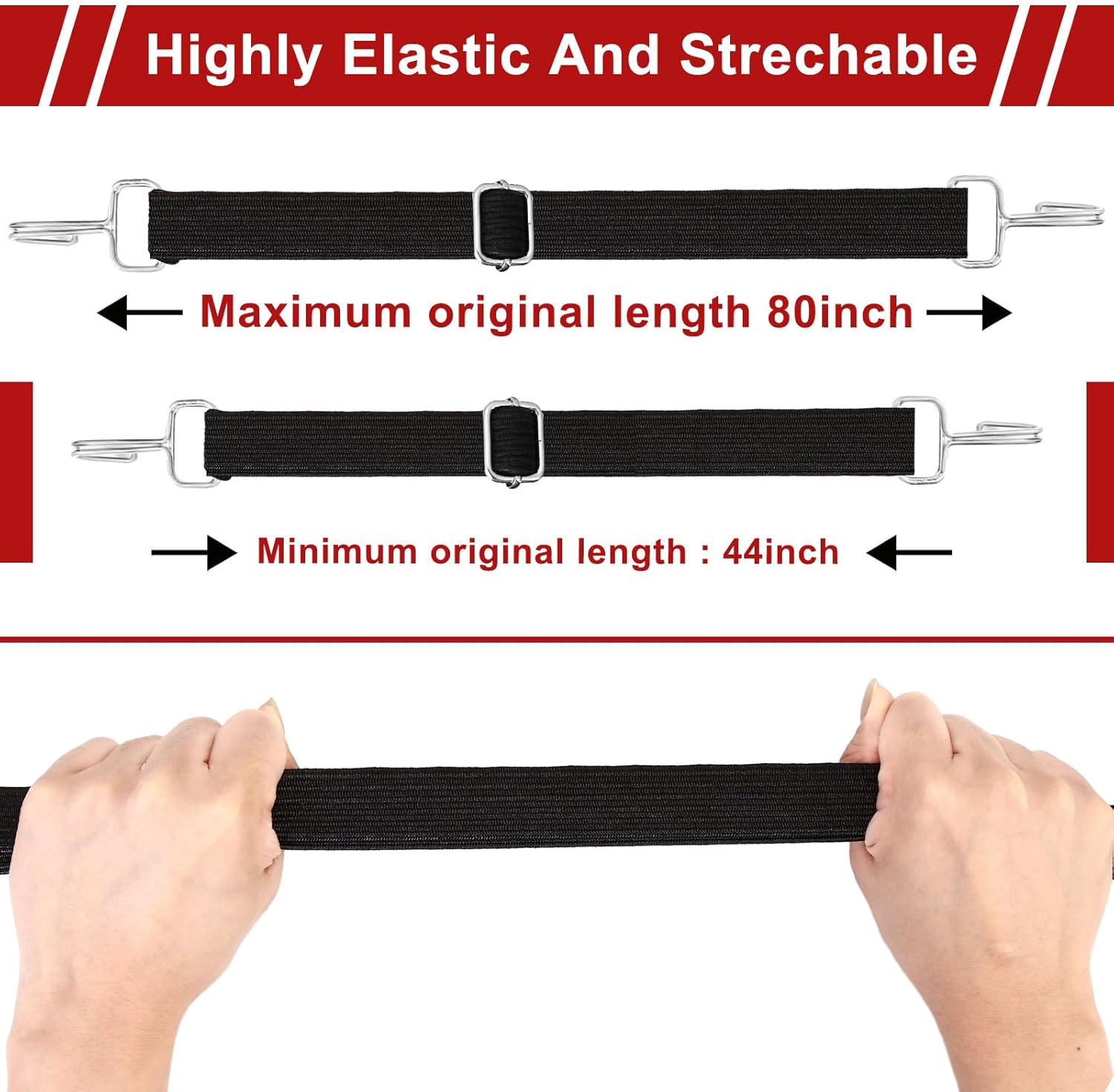 Saintrygo 8 Pcs 80 Inch Adjustable Flat Bungee Cords with Hook Heavy Duty Elasticity Long Bungee Straps 1 Inch Width Latex Straps Anti Rust Metal Buckle Luggage Rope (Red Black, Black)