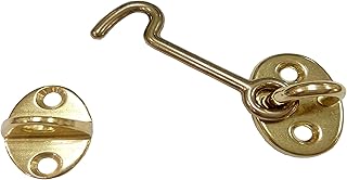 QCAA Forged Brass Cabin Hook Latch & Eye, 3", Vibrated Brass, 1 Pack, Made in Taiwan