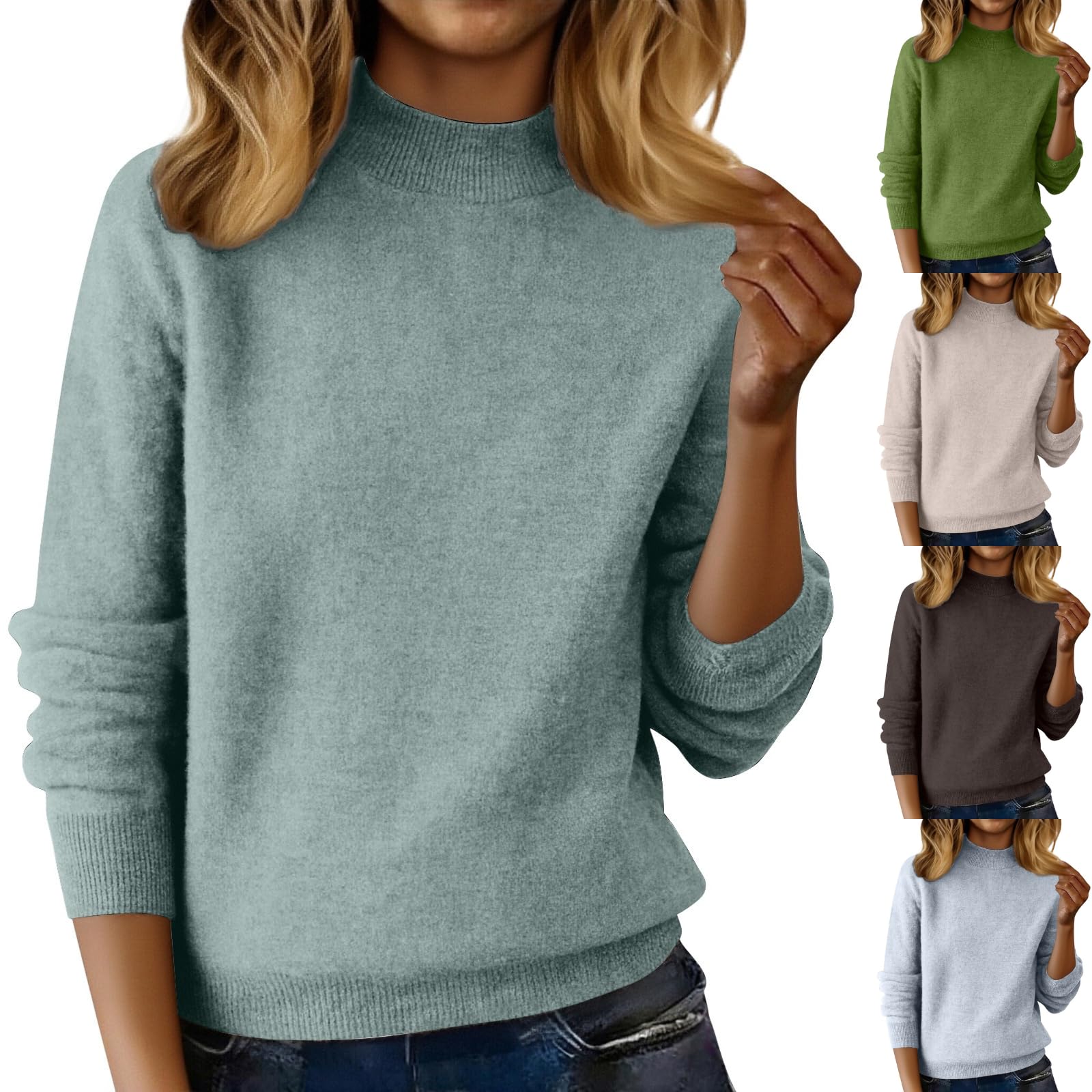 Cozy Cashmere Turtleneck Sweaters for Women Plus Size Casual Mock Tops Fall Winter Soft Warm Knit Pullover Sweater
