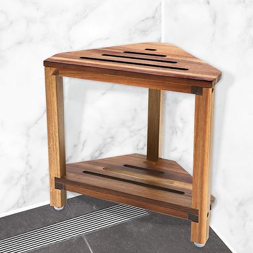 IBosins Corner Shower Stool with Storage Shelf Shower Foot Rest