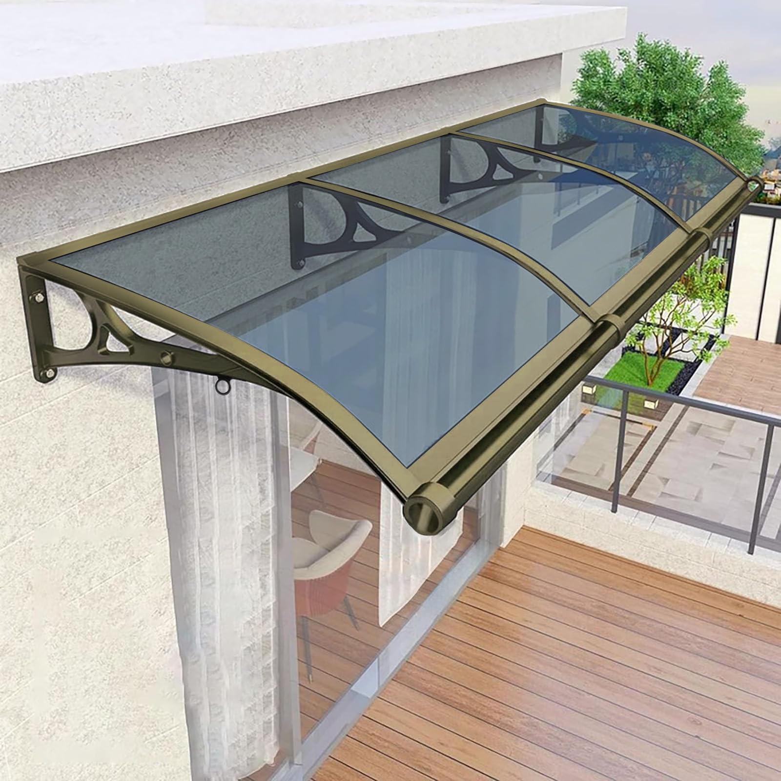 JFOZDM Door Canopy Outdoor, Door Canopy, Porch Canopy Waterproof, Window Awning, UV, Snow Protection, Gold & Silver Aluminium Bracket Polycarbonate Cover, Rain Shelter Canopy for Patio, Roof, Garden