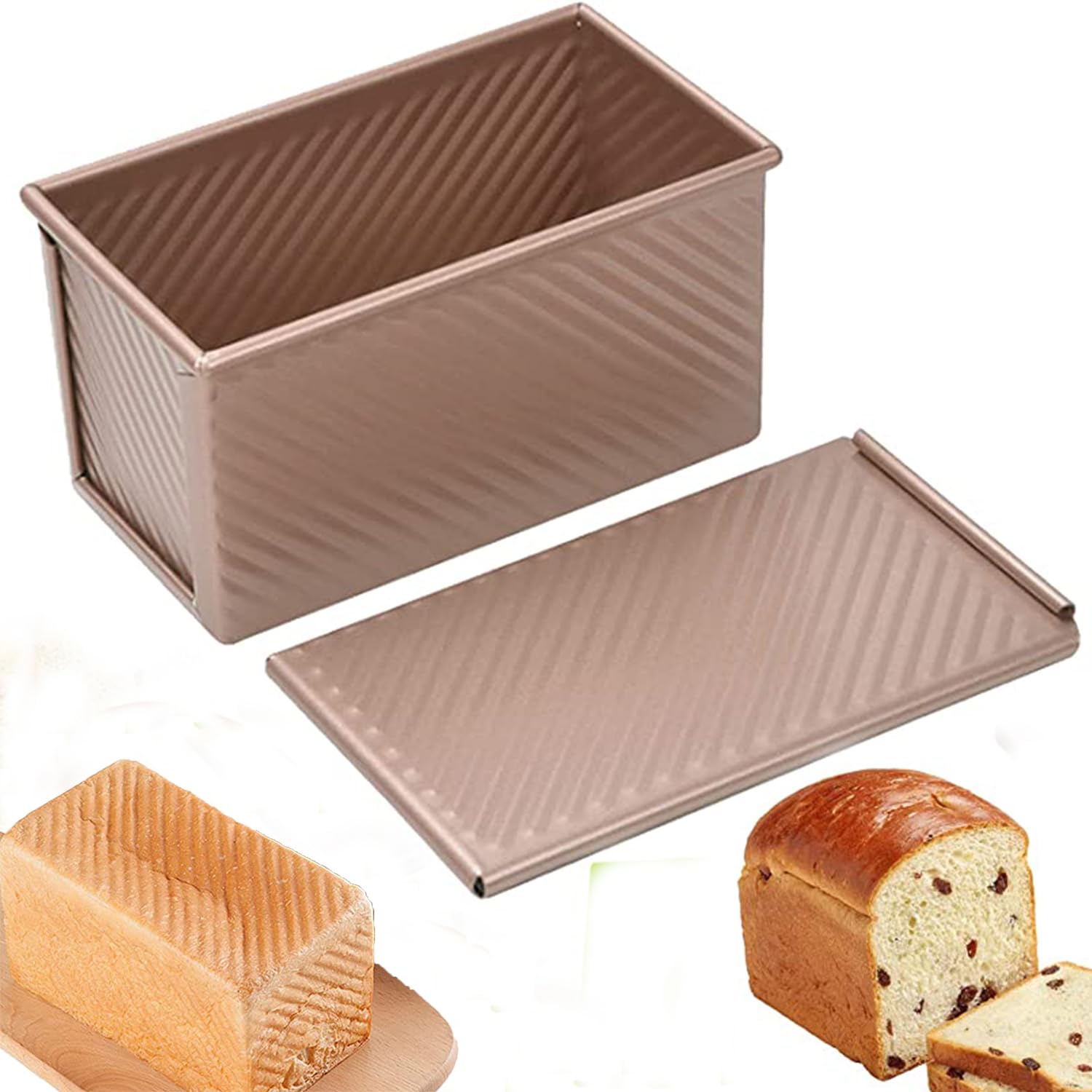 GenericPullman Loaf Pan with Lid (1-lb).Non-Stick Golden Carbon Steel.Shokupan Bread Mold for Baking Square Bread Sandwich