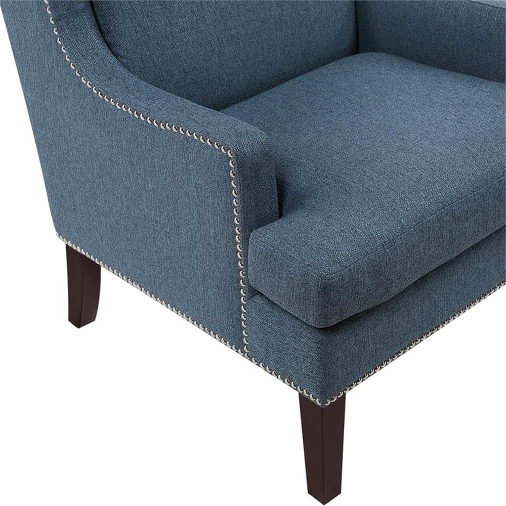 Pemberly Row Contemporary Wingback Accent Chair, Blue Textured Fabric Upholstery, Nailhead Trim, High Backrest, Cushioned Seat, Sturdy Wooden Legs, Stylish Living Room or Office Decor