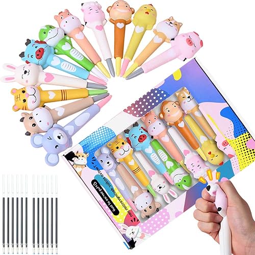 Miniatura 1 de LemoHome - Juego de bolígrafos de tinta de gel de caricaturas de descompresión, 12 bolígrafos de esponja para estudiantes y niños con recambios de