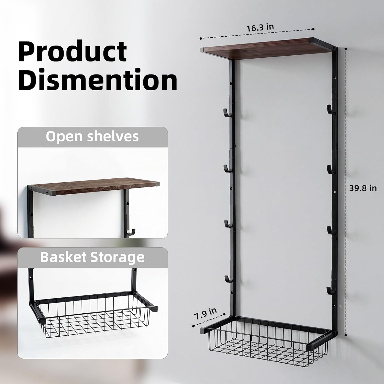 Wall Gun Rack,Indoor Gun Holder, Gun Wall Mount Display, Holds up to 4 Firearms, Includes a Accessories Basket, Suitable for Rifles, Carbines and Shotguns