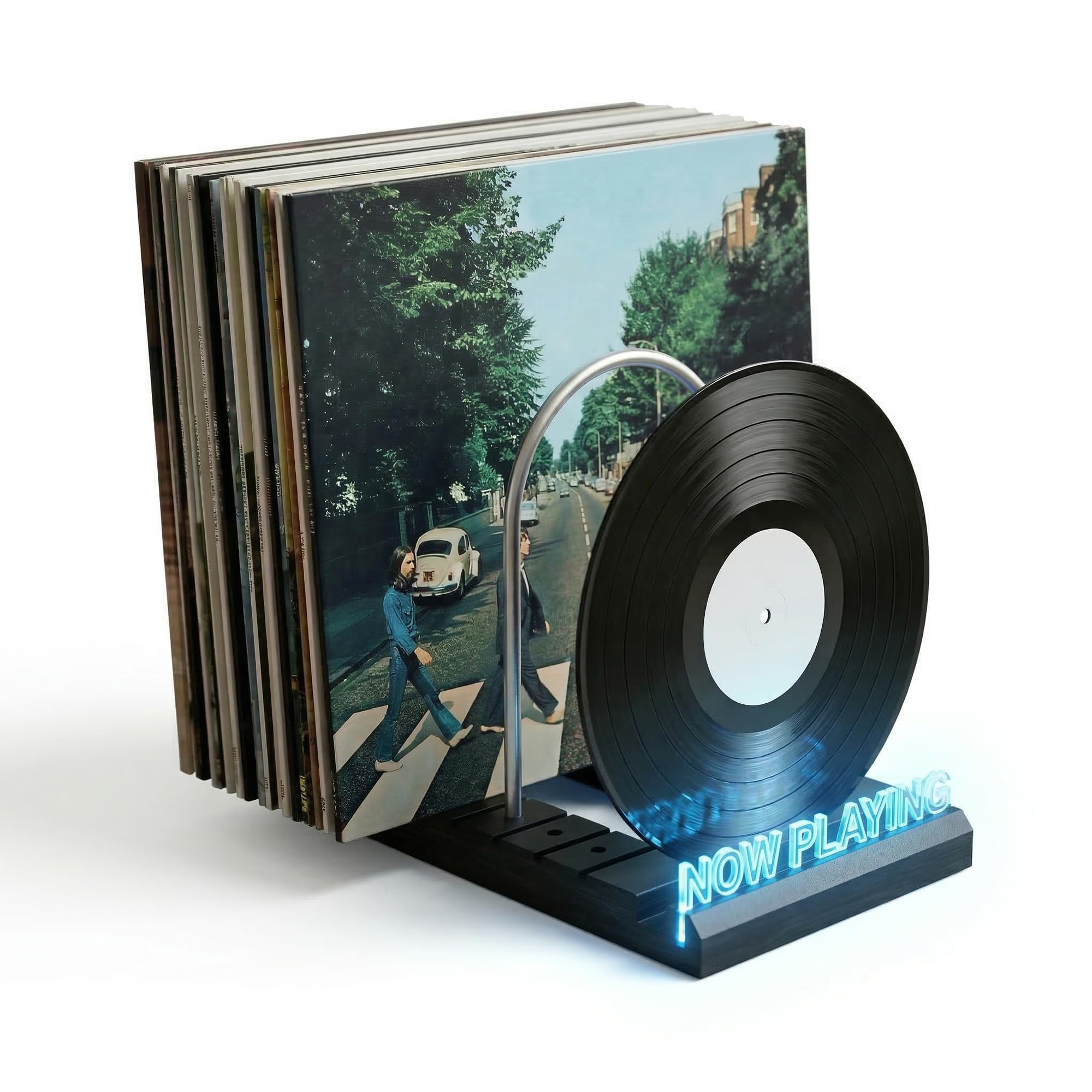 Contenitore per dischi in vinile per 60 LP, si illumina ora giocando supporto per dischi in vinile, design ispirato al vinile con luci LED a 7 colori, display per dischi in vinile, regali musicali per