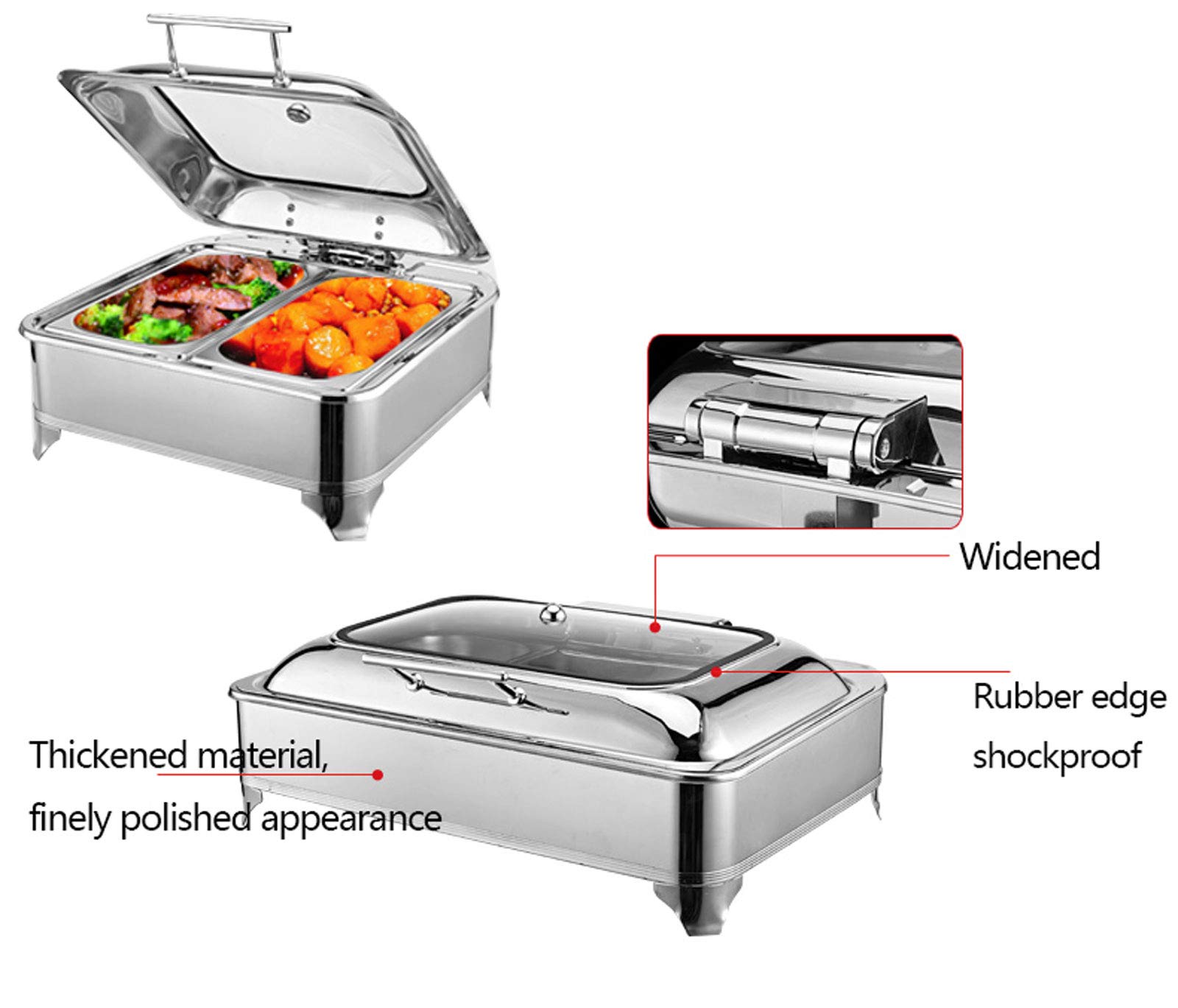 Scaldavivande Elettrico per Catering con coperchi visibili, Quadrato, Ideale per Feste, Temperatura Regolabile (GN 1/1)