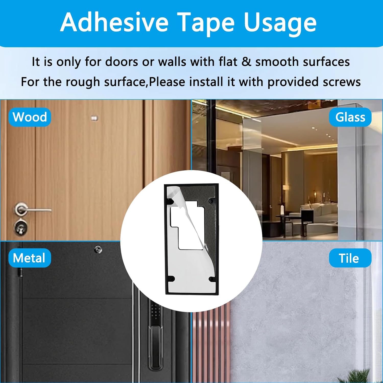 No Drill Doorbell Adhesive Mount Compatible with Ring Battery Doorbell (2024 Release), Doorbell Backplate Mounting Bracket for Apartments Office Houses, 2 Pack Double Sided Tape, 1 Pack Doorbell Key