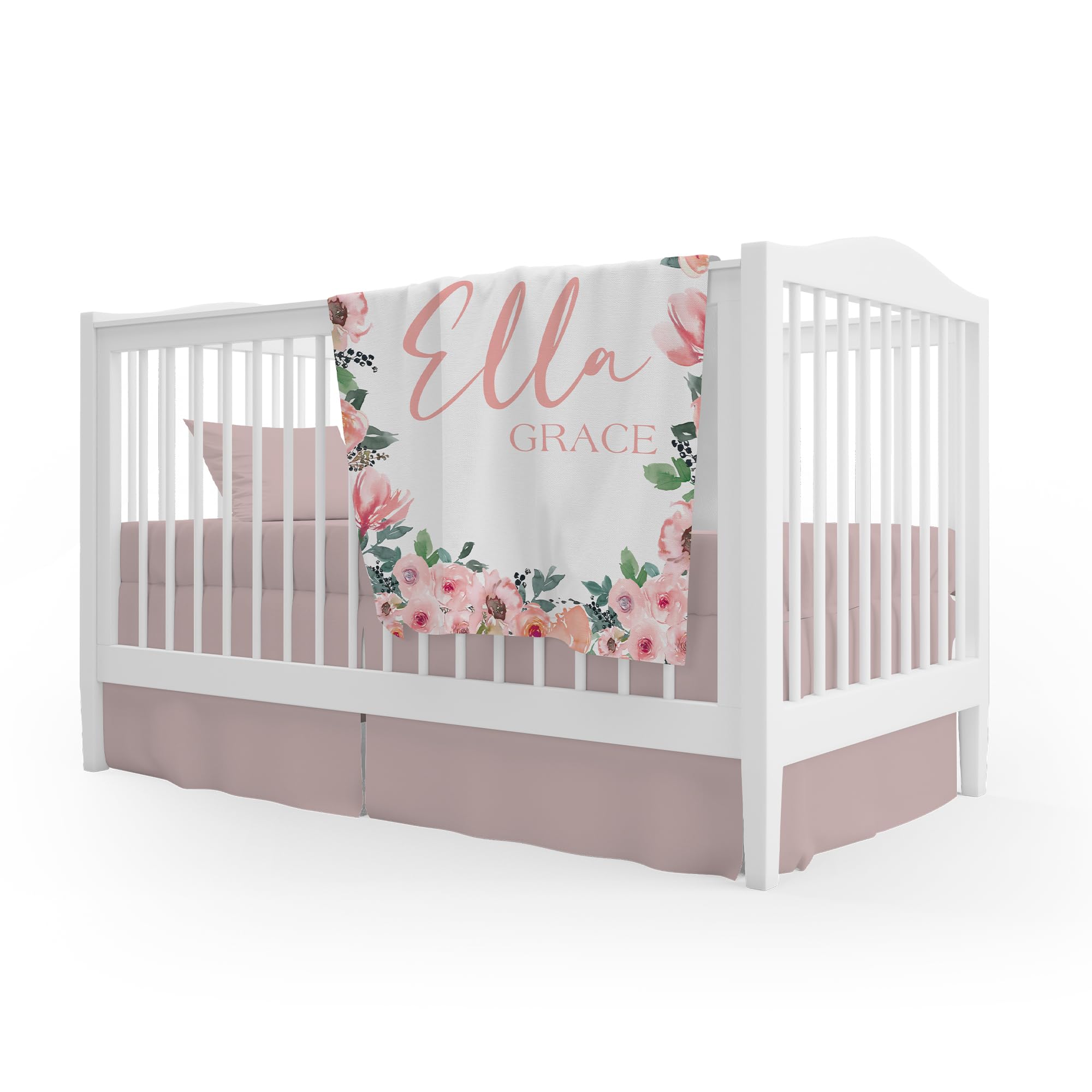 Girls Love A Monogram - Personalzied Custom Pink Floral Baby Blankets for Girls with Name - Personalized Girl Shower Gifts (Pink Blushing 2, 30 X 40 Baby)