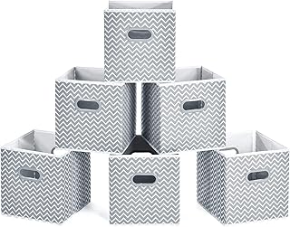 Best MaidMAX Cloth Storage Bins, Magicfly Cube Organizer Bins, Foldable Storage Cubes Baskets with Dual Plastic Handles for Home Office Nursery Drawers Organizers, Gray Chevron, 10.5×10.5×11