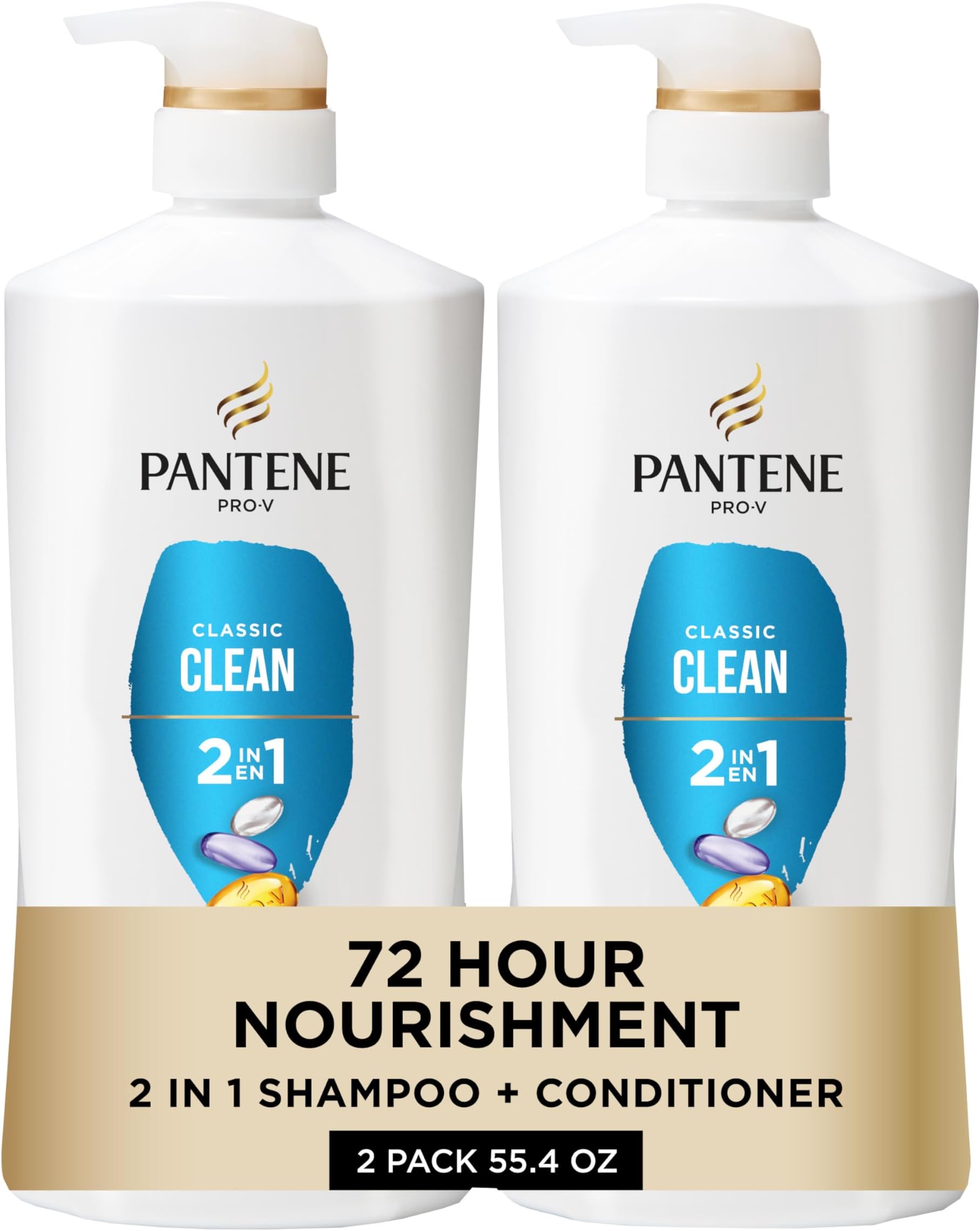 Pantene Classic Clean 2-in-1 Shampoo and Conditioner Set with Hair Treatment, Pro-V Nutrients for Dry, Color-Treated Hair, Long-Lasting Nourishment & Hydration Antioxidant-Rich,27.7 Fl Oz Each, 2 Pack