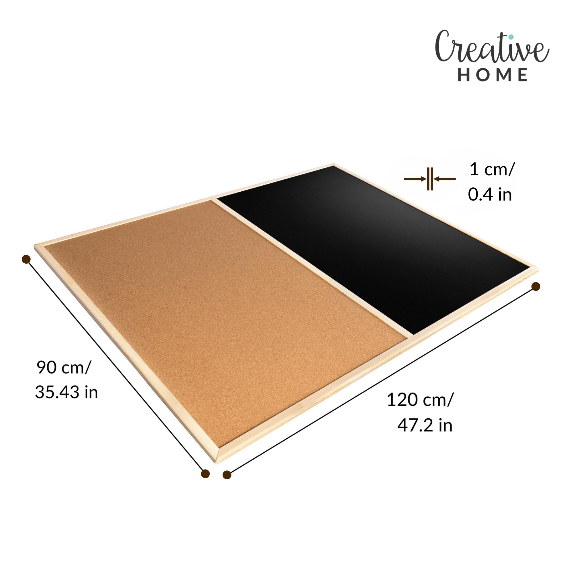 Creative Home 120 x 90 cm (+-3cm) Tablica Korkowa Informacyjna z Ramą | Sosnową | w Zestawie 5 Pinezek | Wyprodukowana w UE | Idealna do Biura, Szkoły, Pokoju Dziennego, Sypialni i Domu