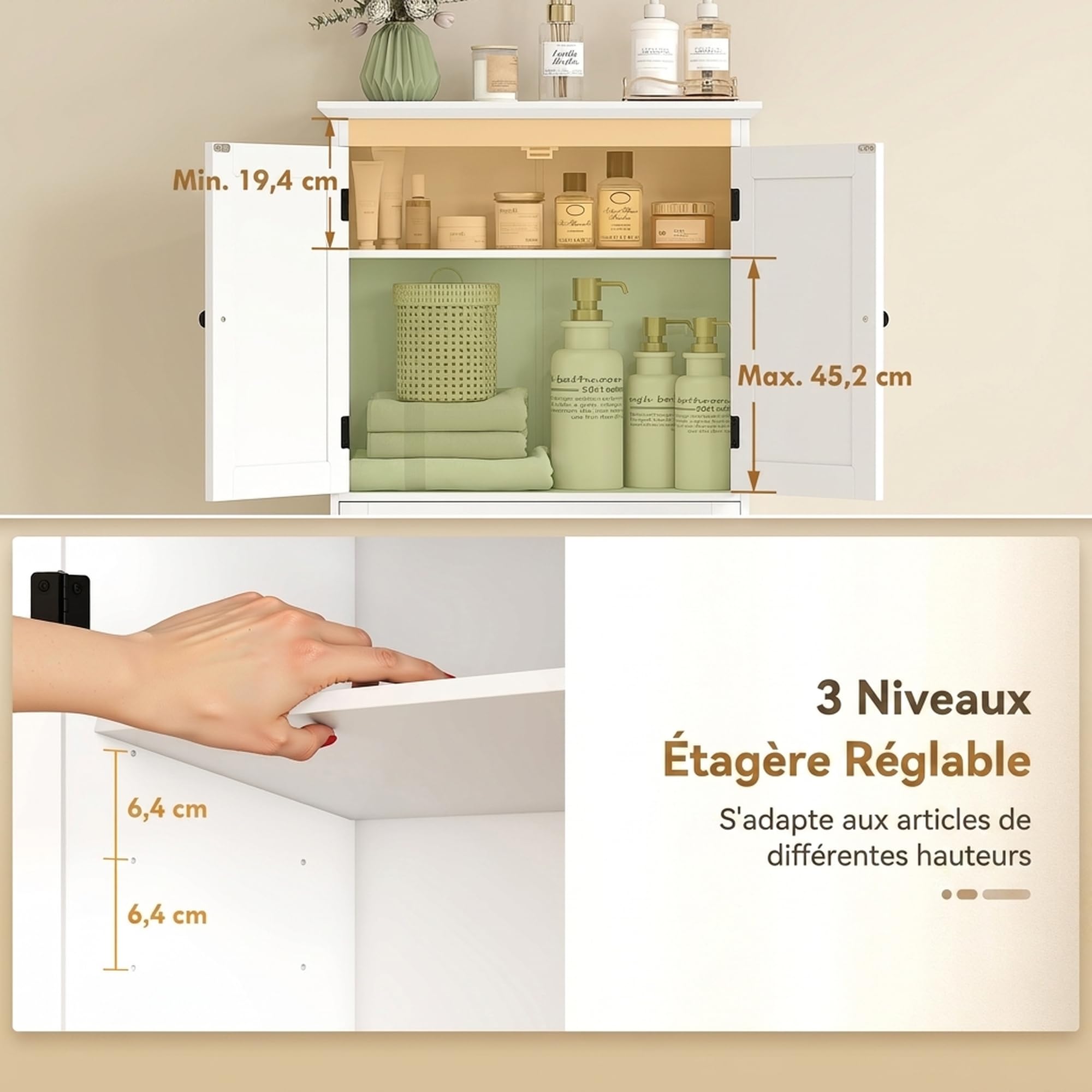 HOMCOM Meuble WC Rangement Dessus de Toilette Tiroir 62 x 23 x 168 cm Blanc
