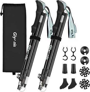 Glymnis Walking Poles 2 Pack Collapsible Walking Poles for Women Men with Quick Lock System, Foldable Hiking Trekking Poles for Senior Trekking, Backpacking