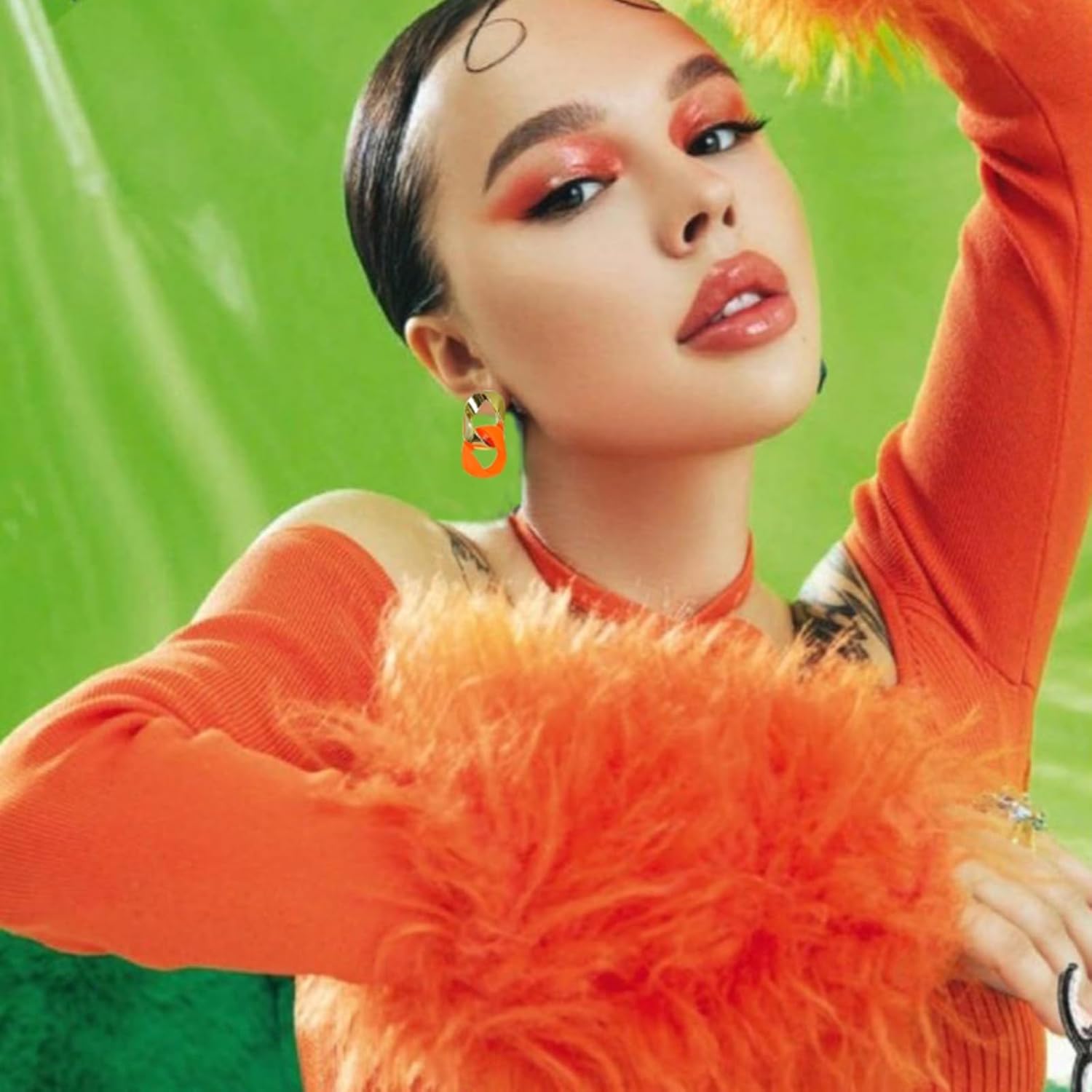 WCRAZYE Boho Chunky Necklace Earrings Set for Women Colourful Acrylic Chunky Statement Cuban Link Chain Collar Necklace Retro Neon 80s Jewelry - Image 3