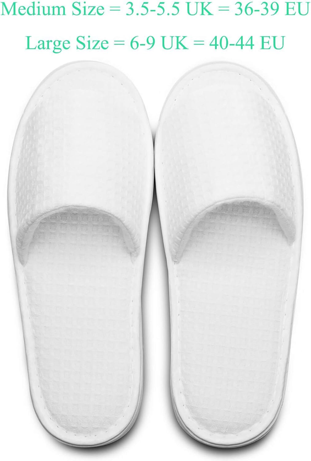 10 Sets of White Waffle-Style Open Toe Spa Slippers - Suitable for Both Men and Women in Two Sizes, Ideal for Spa Use, Party Attendees, Hotels, and Travel