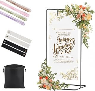 FOCHIER F Wedding Sign Stand with Colorful Ribbons,Adjustable Metal Easel Stand to Welcome Guests,Heavy Duty Easel for Wedding Sign and Poster Display Stand,Art,Posters,Pictures,Paintings,Floor Décor