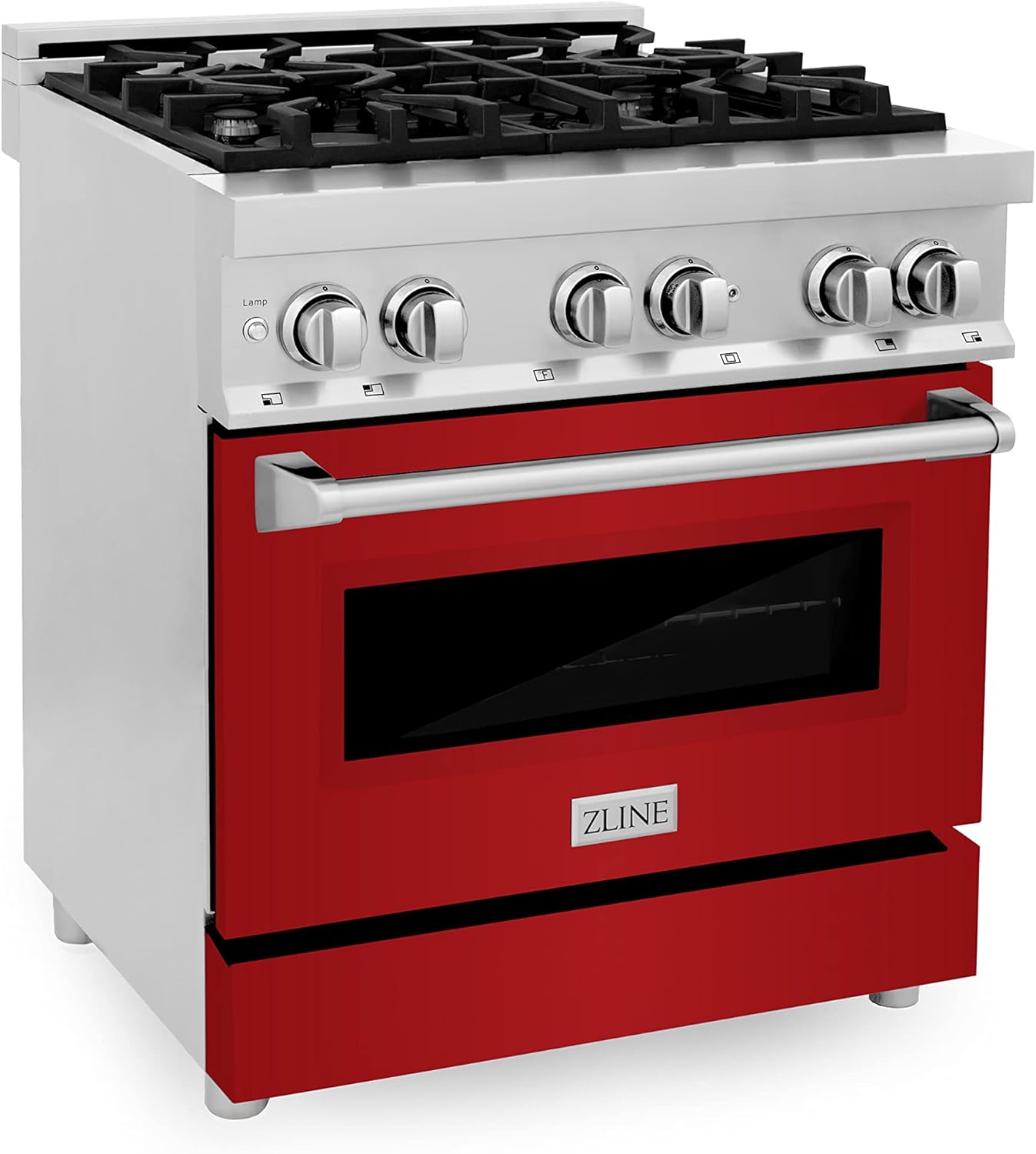 ZLINE 30 in. 4.0 cu. ft. Legacy Dual Fuel Range with 4 Burner Gas Cooktop and Electric Convection Oven in Stainless Steel and Red Gloss Door (RA-RG-30)