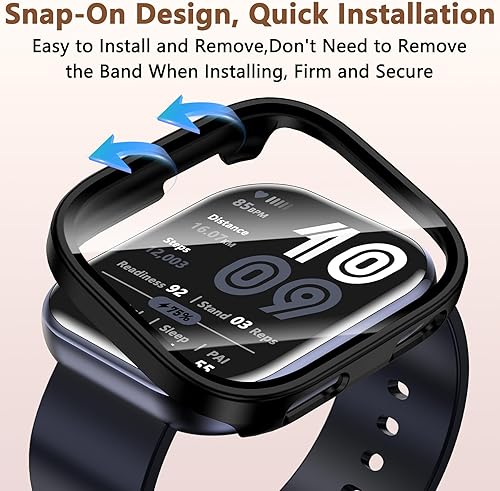 Miniatura 6 de EWUONU Paquete de 2 fundas compatibles con Amazfit Bip 6, protector de pantalla de vidrio templado con cubierta de policarbonato duro, a prueba