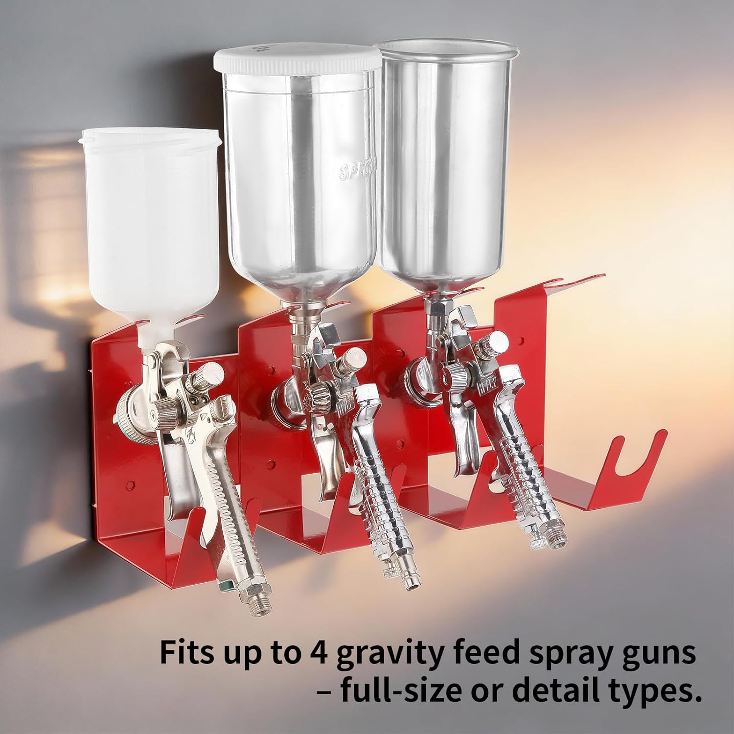 Magnetic Paint Spray Gun Holder Stand, Holds 4 Gravity Feed, Attach to Any Ferrous Metal Surface, Spray Booth, Paint Mix Room Wall, Garage Workstation Cabinet