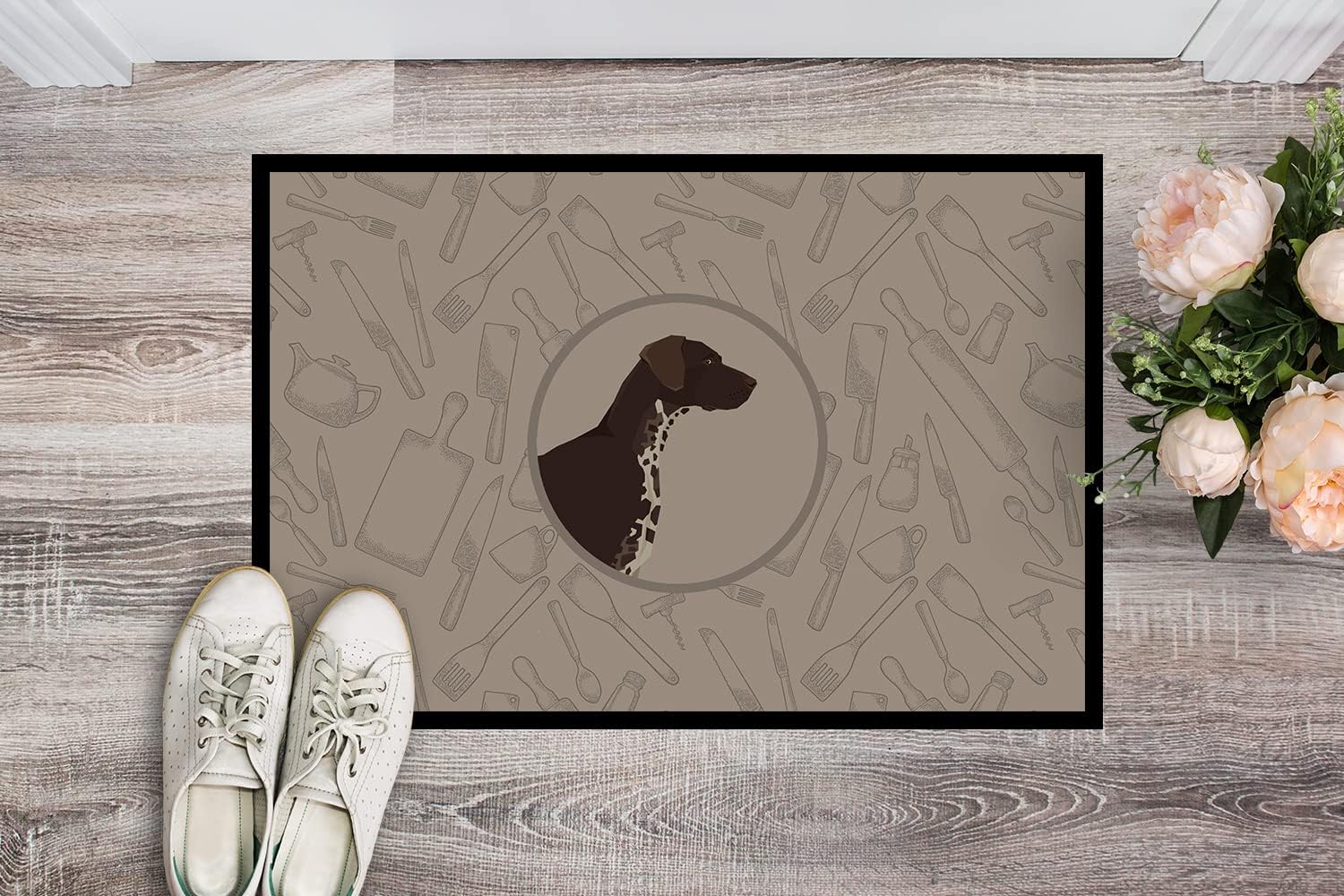Caroline's Treasures CK2188JMAT German Shorthaired Pointer in The Kitchen Doormat 24x36 Front Door Mat Indoor Outdoor Rugs for Entryway, Non Slip Washable Low Pile, 24H X 36W