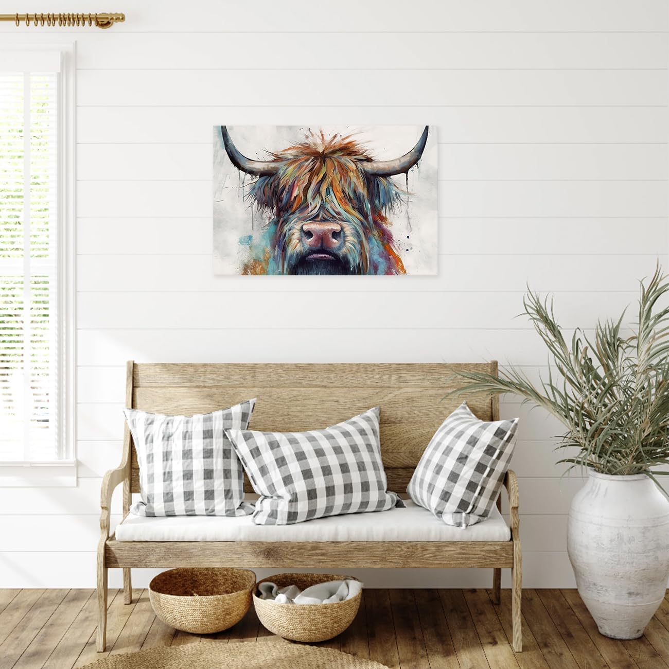 CCWACPP Highland Cattle Canvas Wall Art Abstract Animal Pictures Wall Decor Colorful Cow Painting Print Rustic Farmhouse Decor Frame (Highland Cattle - Image 3