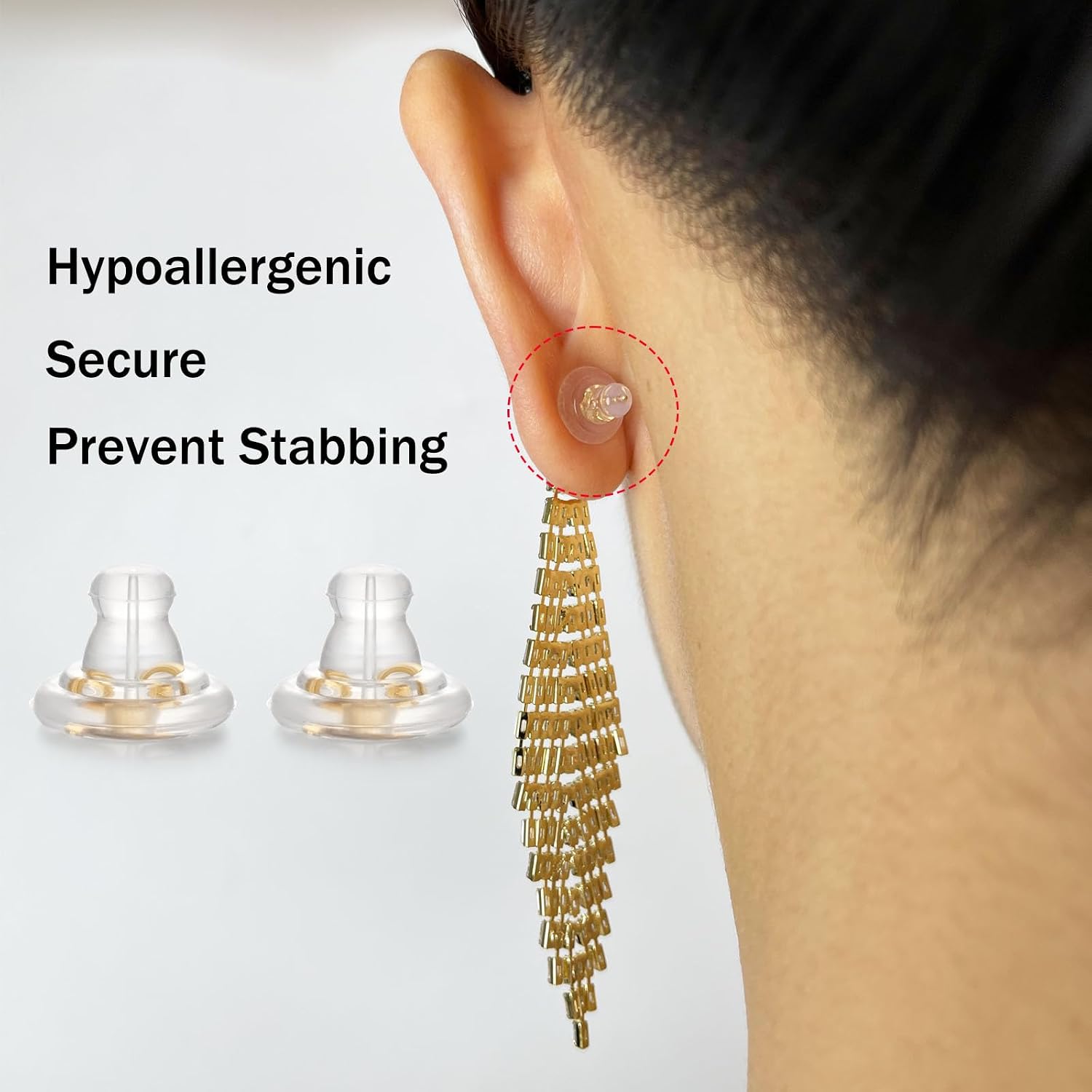 DELECOE Locking Silicone Earring Backs for Studs Droopy Ears Hoops Wires,Hypoallergenice Secure Earring Backs for Heavy Earring,No-Irritate Soft Clear Backings for Women Men（Gold