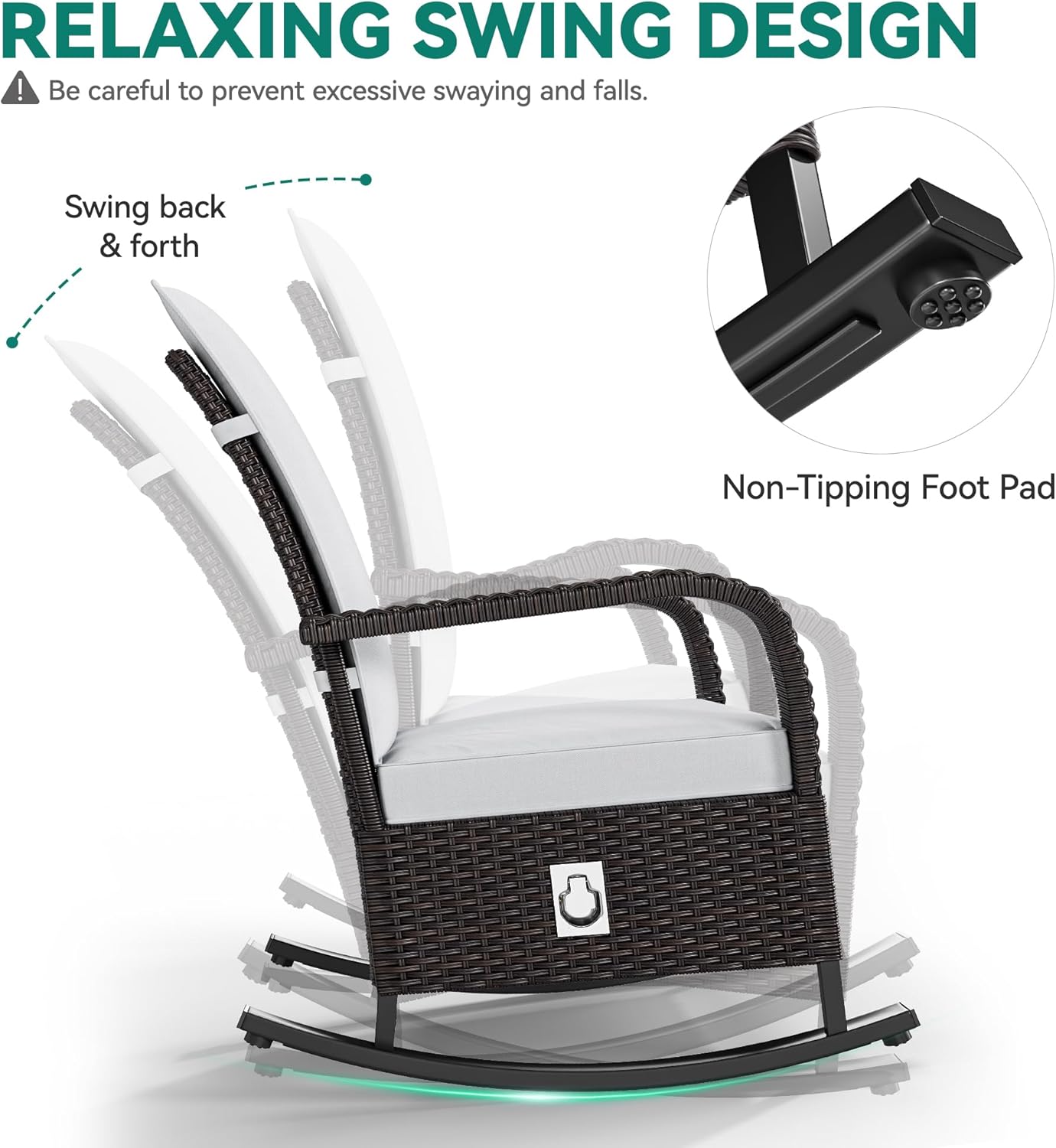 YITAHOME Outdoor Rocking Chair Set of 2, Wicker Lounge Chairs with Adjustment Backrest, PE Rattan Patio Recliner Chair with Adjustable Footrest and Soft Cushions, Ideal for Garden Backyard Porch Patio