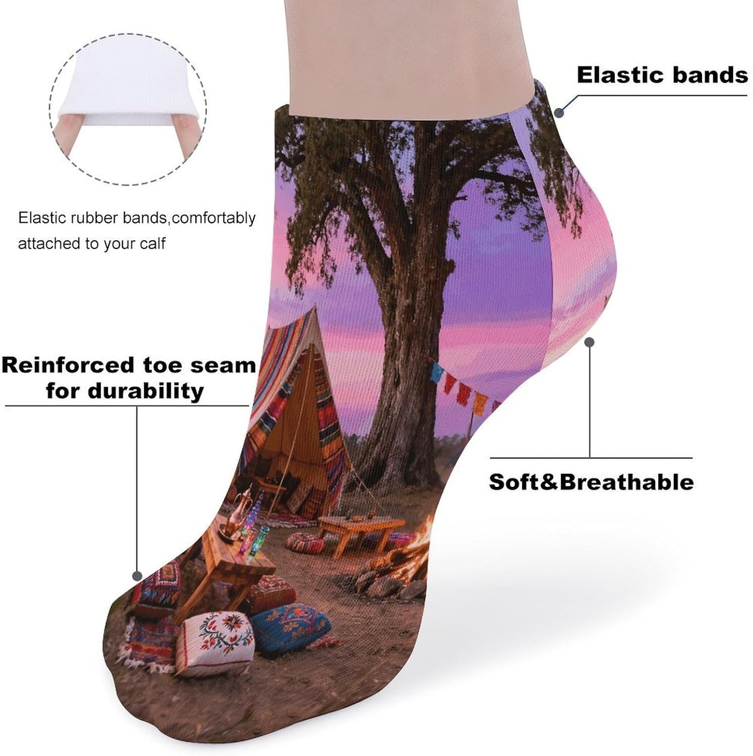 Bohemia Crew Sock for Men Women Funny Novelty Socks Athletic Ankle Socks Comfort Soft Low Cut Tab Sock 5 Pairs